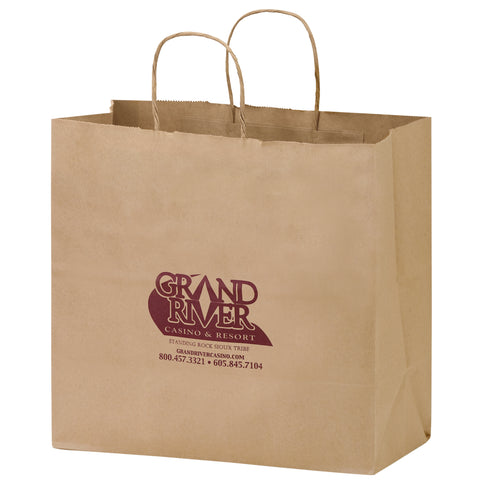 Custom Natural Kraft Paper Take-Out Twisted Paper Handle Shopper 13" x 12.75 x 7"