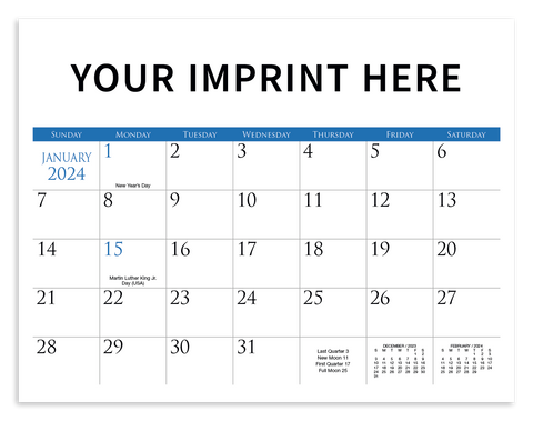 Fully Customized 12-month Staple Bound Calendar Printed
