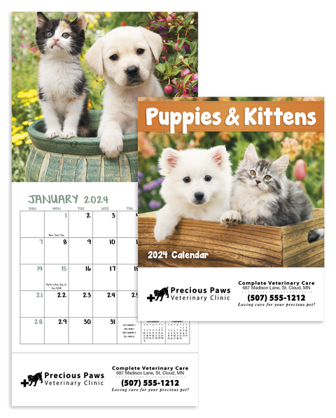 Personalized Puppies & Kittens Mini Calendar Printed