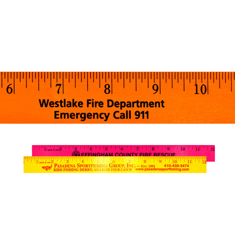 Custom 12" Fluorescent Wood Ruler - English Scale
