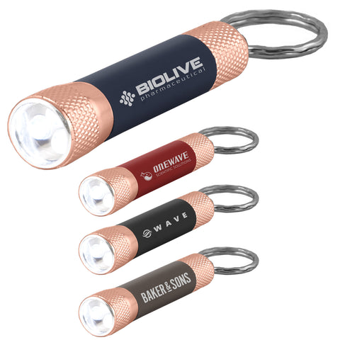 Laser Engraved Chroma Softy Rose Gold Classic LED Flashlight Keyrings