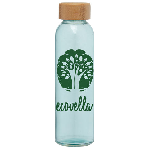 Promotional Alpine 17 oz. Glass Bottle with Bamboo Lid Printed