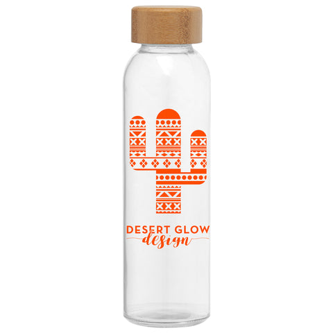 Promotional Alpine 17 oz. Glass Bottle with Bamboo Lid Printed