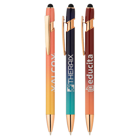 Promotional Ellipse Ombre Rose Gold Stylus Pen Laser Engraved